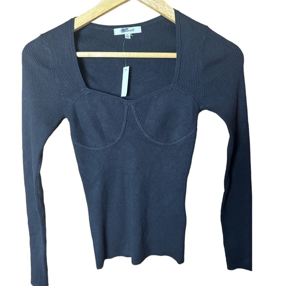 Madewell Wide Ribbed Black Sweater Top XS - Picture 5 of 10